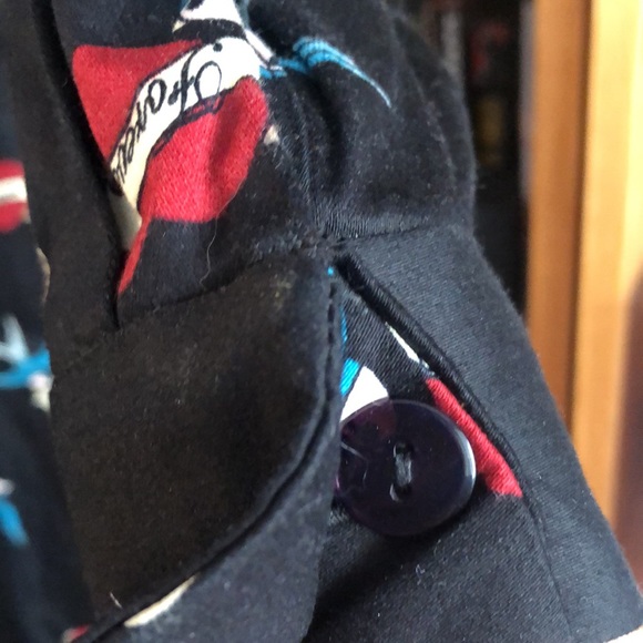 Collectif UK 12/ US 8 Long Sleeve black dress with blue bird and hearts print - Picture 5 of 7